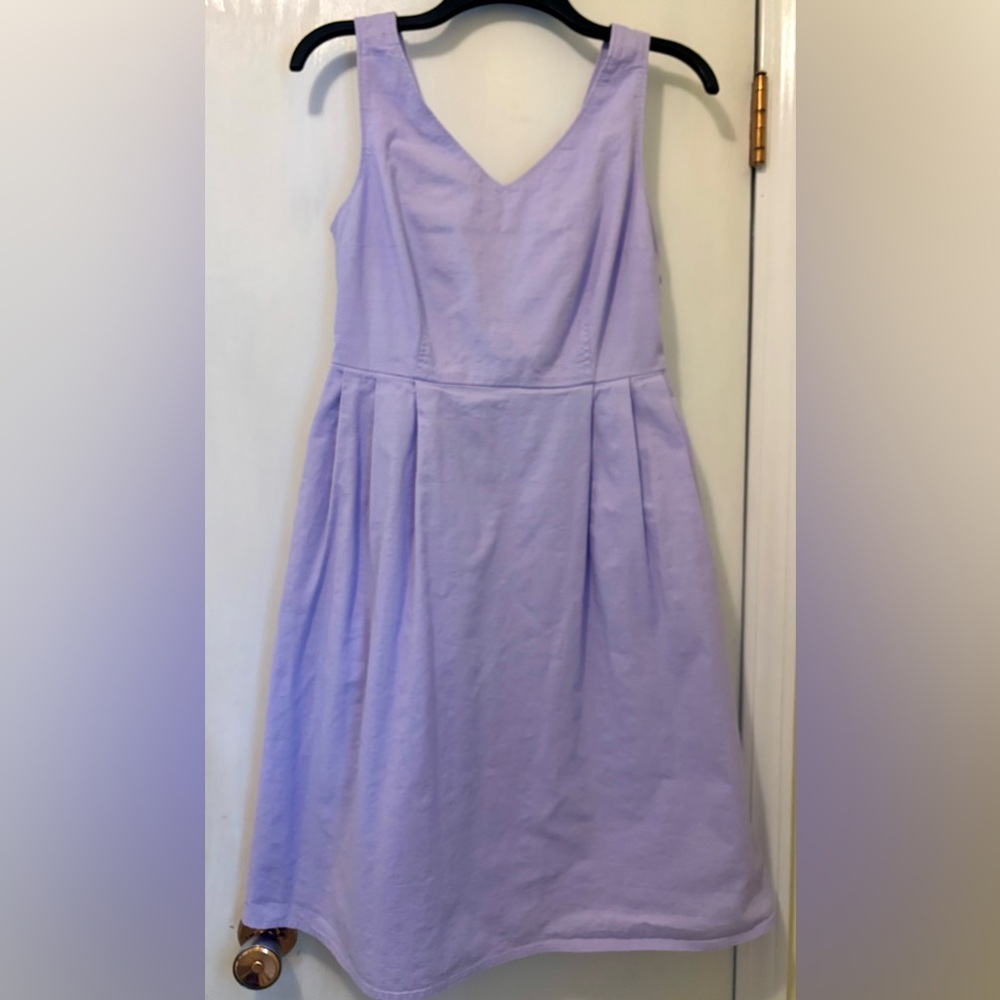 LANDS END Lavender V Neck Sleeveless Cotton Midi Dress A Line Size 8 Petite